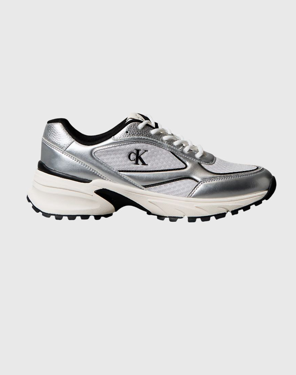 Calvin Klein Jeans Hike Runner Laceup Mesh Mix Met Ανδρικό Παπουτσια Ασημί